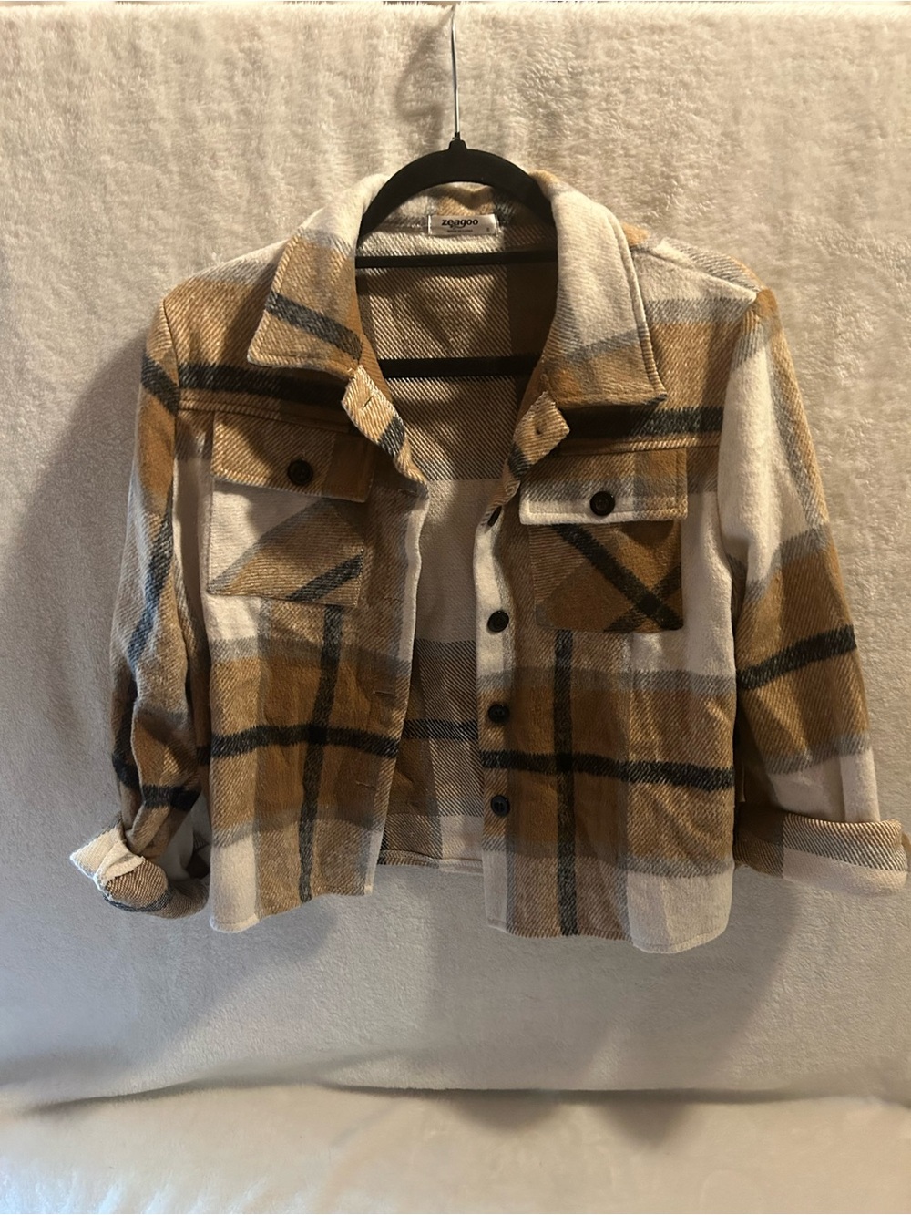 zeagoo Plaid Button-Up Shacket in Mustard and Cream